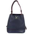 Louis Vuitton Shoulder Bag Lockme Bucket Crossbody Leather Navy Red Silver