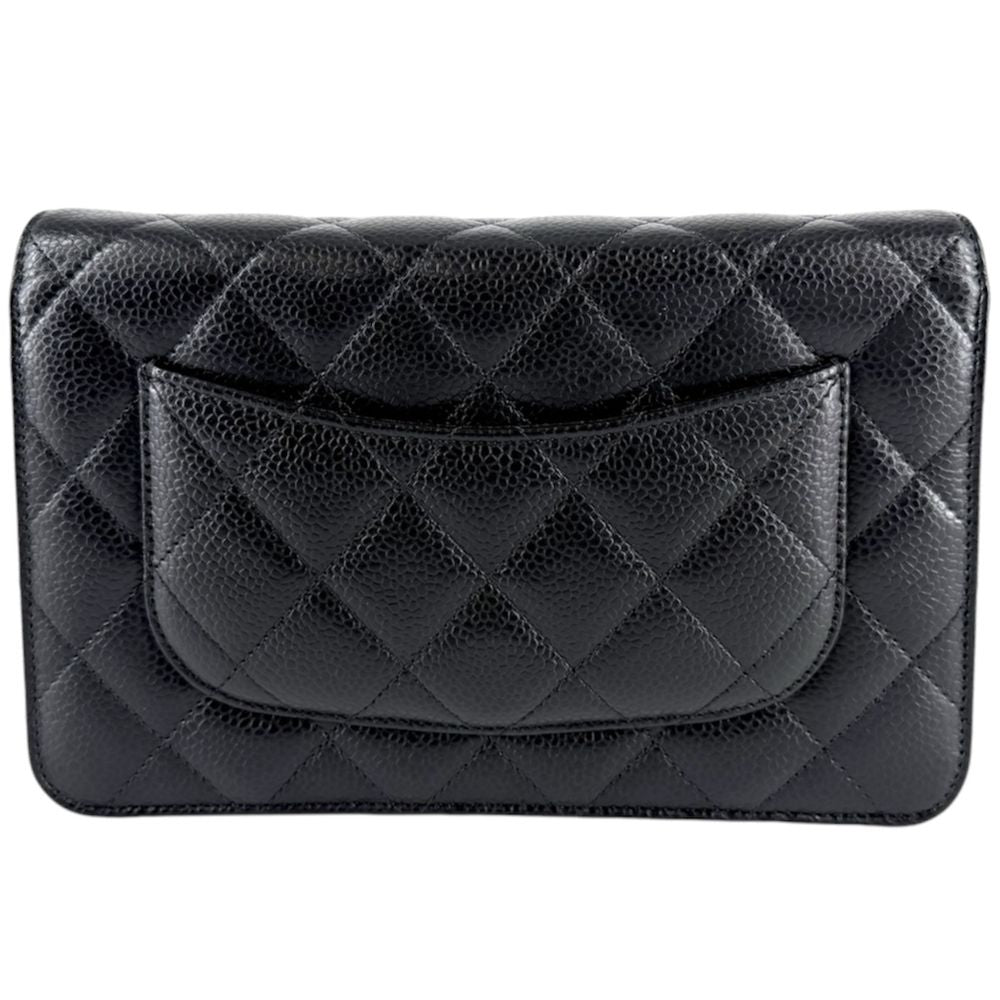 Chanel Chain Wallet Quilted Shoulder Bag CC Logo Crossbody Caviar Leather Black — view 2