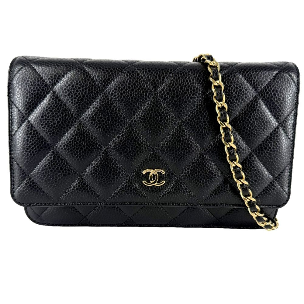 Chanel Chain Wallet Quilted Shoulder Bag CC Logo Crossbody Caviar Leather Black