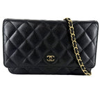 Chanel Chain Wallet Quilted Shoulder Bag CC Logo Crossbody Caviar Leather Black