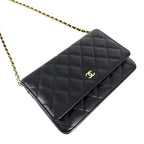 Chanel Chain Wallet Quilted Shoulder Bag CC Logo Crossbody Caviar Leather Black — view 3