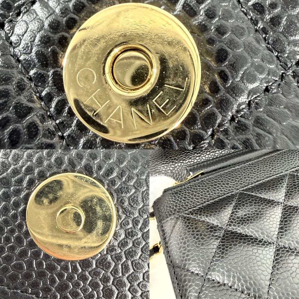 Chanel Chain Wallet Quilted Shoulder Bag CC Logo Crossbody Caviar Leather Black — view 7