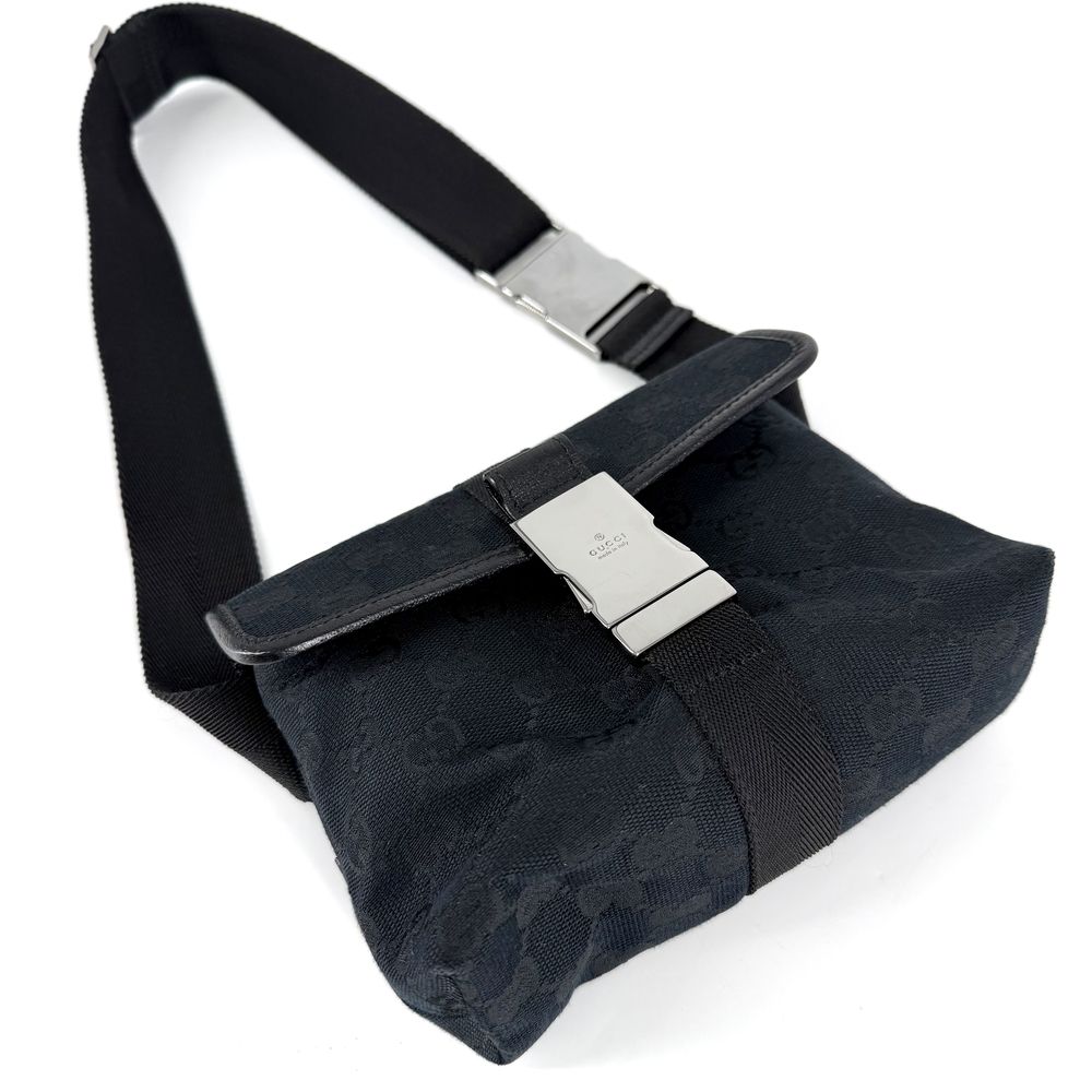 Gucci Waist Bag Shoulder Crossbody GG Canvas Black Silver Vintage — view 3