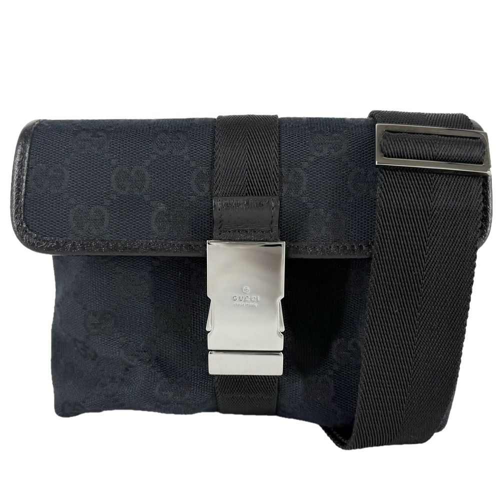 Gucci Waist Bag Shoulder Crossbody GG Canvas Black Silver Vintage