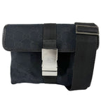 Gucci Waist Bag Shoulder Crossbody GG Canvas Black Silver Vintage