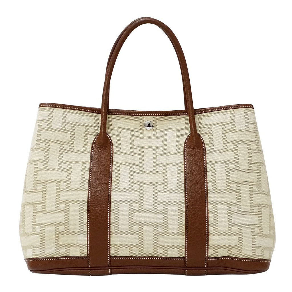 Hermes Tote Handbag Garden Party PM Twal Mosaic Brown Silver