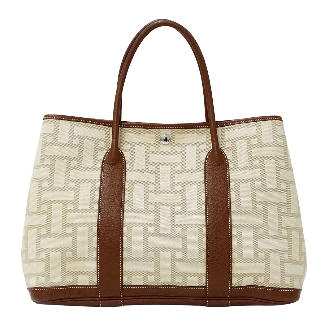 Hermes Tote Handbag Garden Party PM Twal Mosaic Brown Silver
