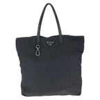 Prada Tessuto Saffiano Black Silver Nylon Leather Tote Bag