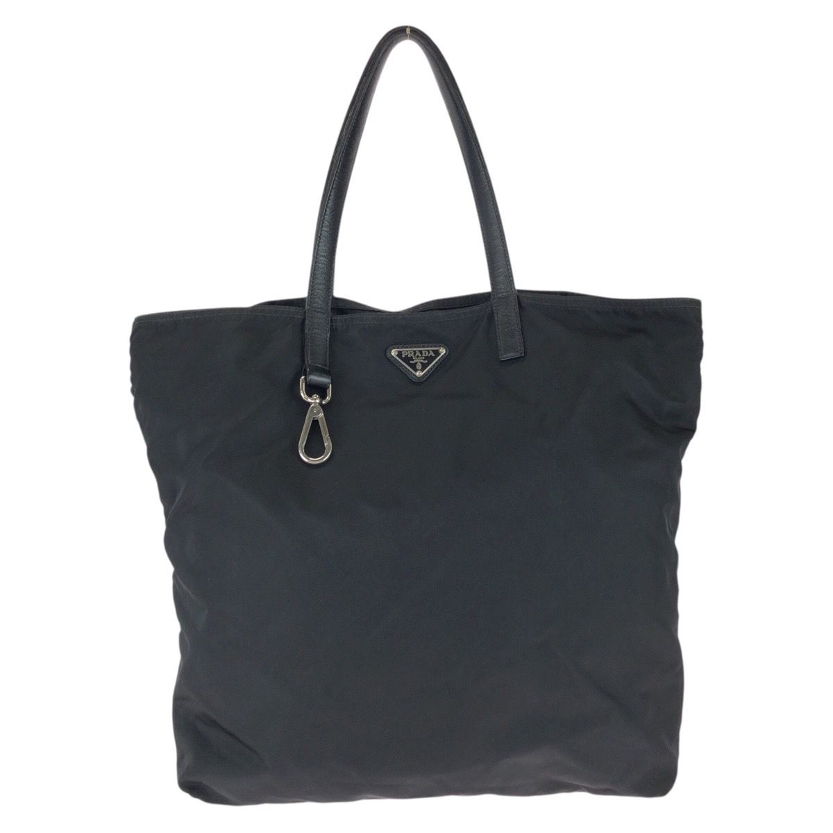 Prada Tessuto Saffiano Black Silver Nylon Leather Tote Bag