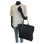 Prada Tessuto Saffiano Black Silver Nylon Leather Tote Bag — view 7