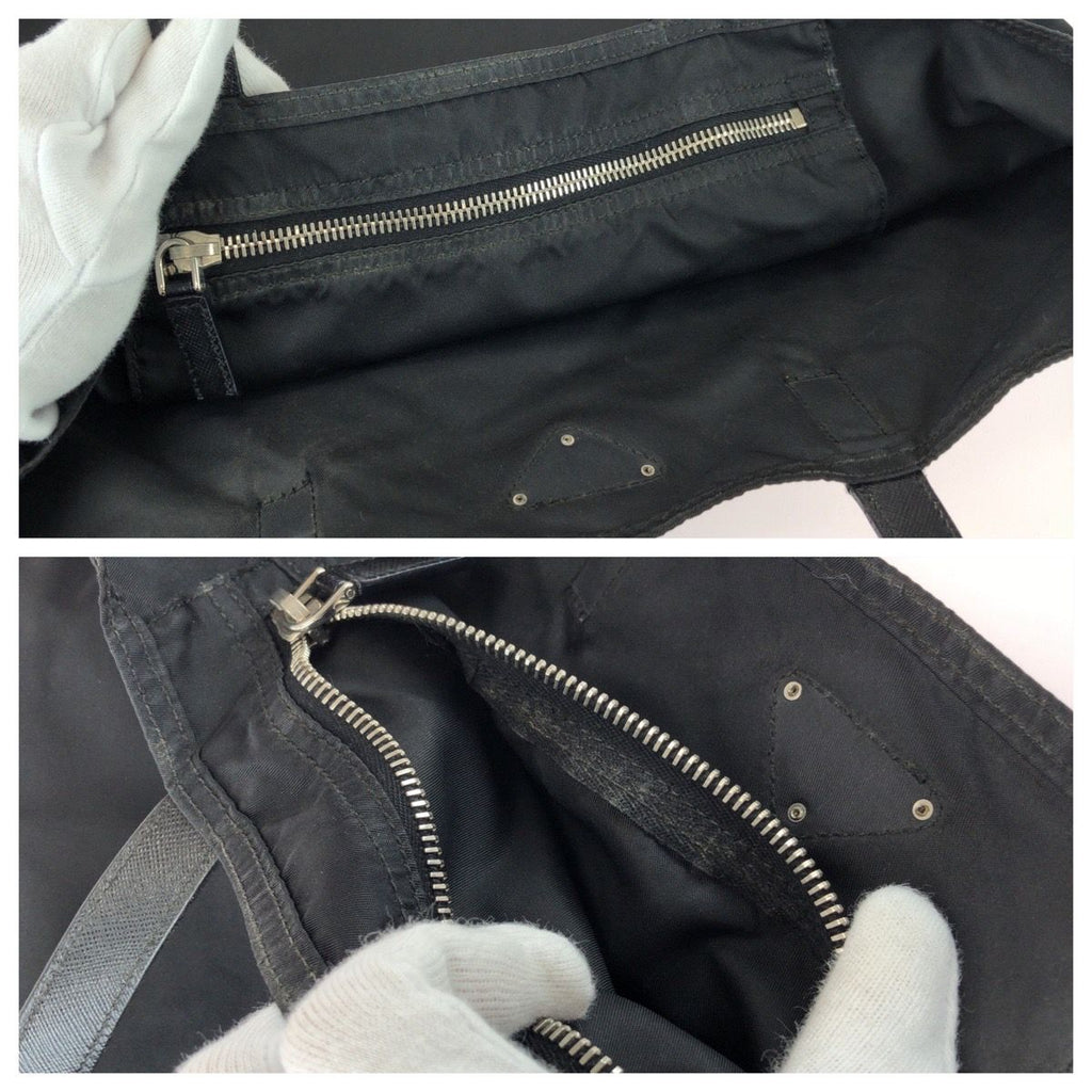 Prada Tessuto Saffiano Black Silver Nylon Leather Tote Bag — view 6
