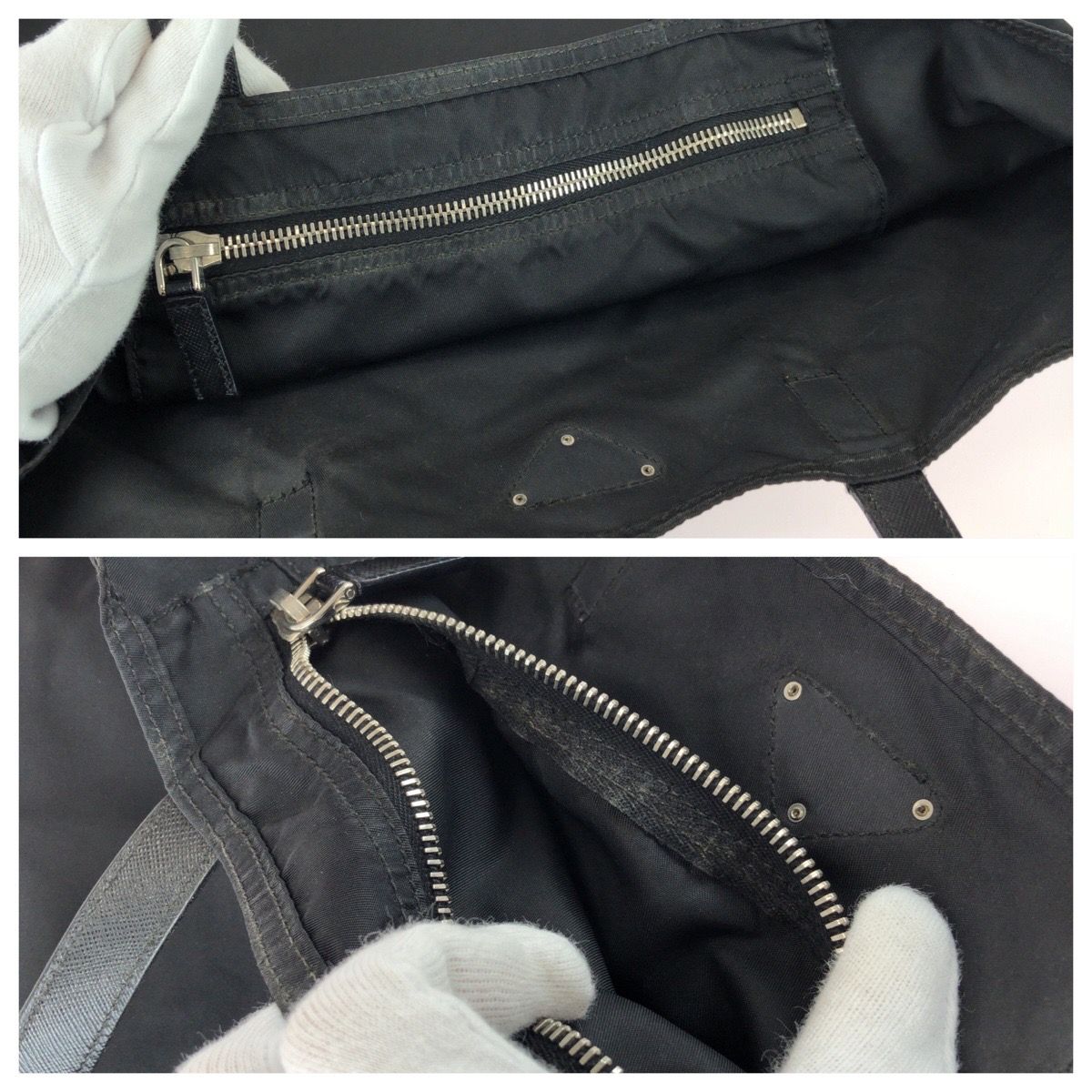 Prada Tessuto Saffiano Black Silver Nylon Leather Tote Bag — view 6
