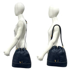 Loewe Vintage Anagram Logo Leather Drawstring Shoulder Bag Cross Navy — view 2