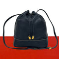 Loewe Vintage Anagram Logo Leather Drawstring Shoulder Bag Cross Navy