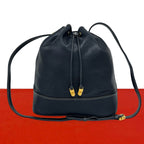 Loewe Vintage Anagram Logo Leather Drawstring Shoulder Bag Cross Navy