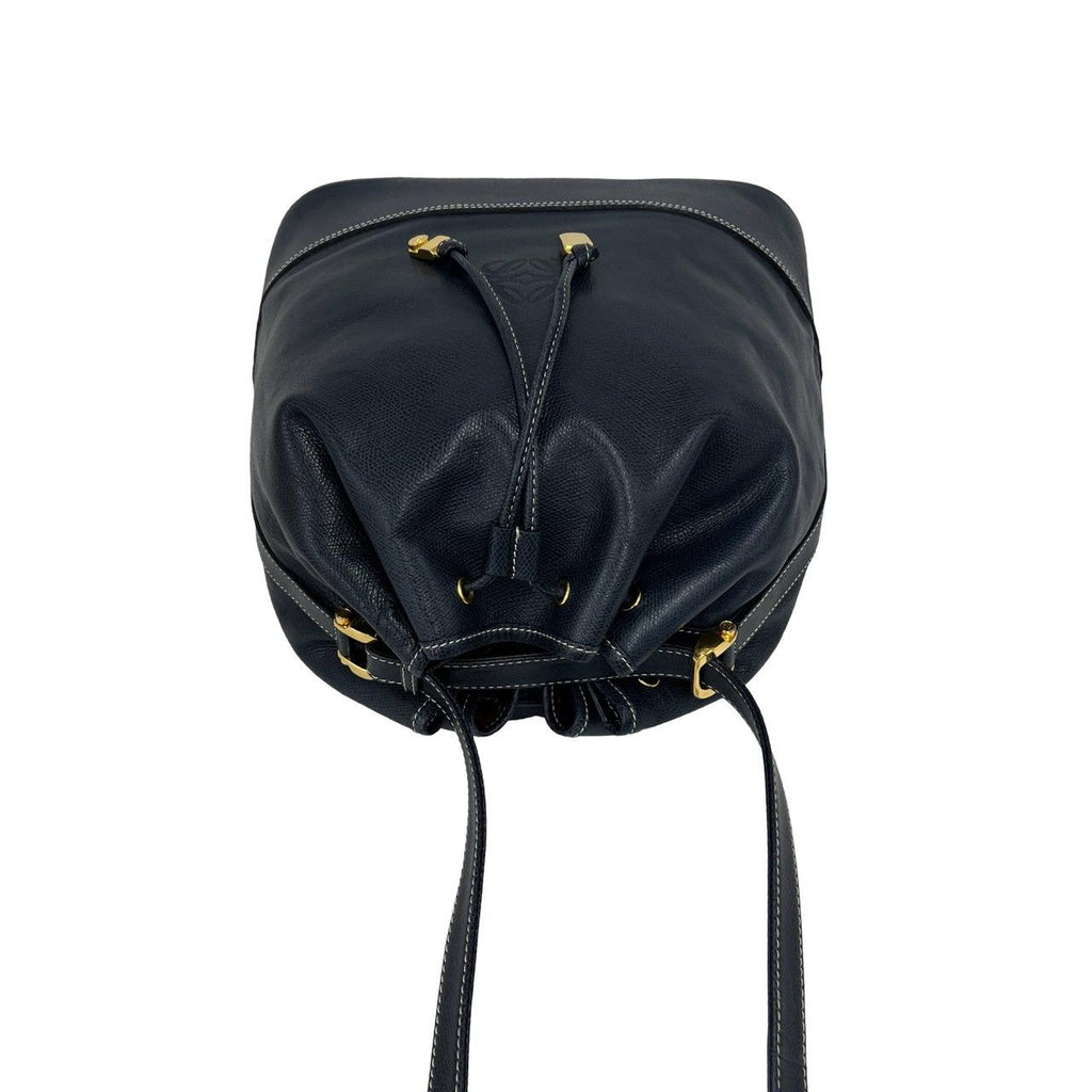 Loewe Vintage Anagram Logo Leather Drawstring Shoulder Bag Cross Navy — view 4