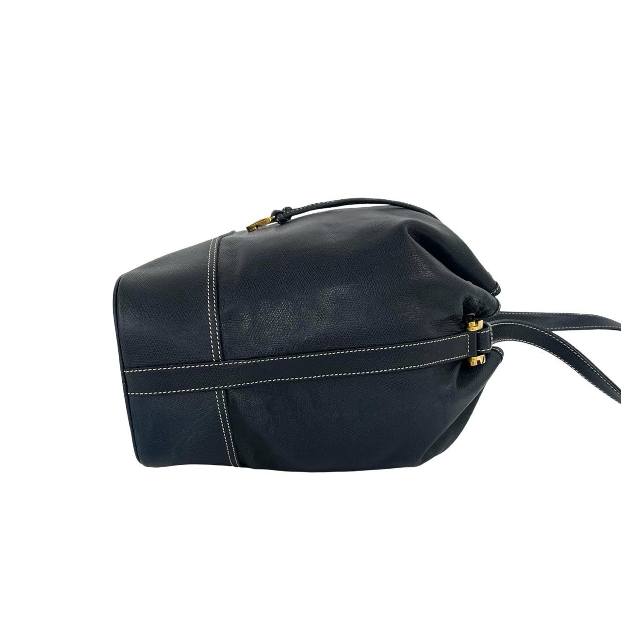 Loewe Vintage Anagram Logo Leather Drawstring Shoulder Bag Cross Navy — view 6