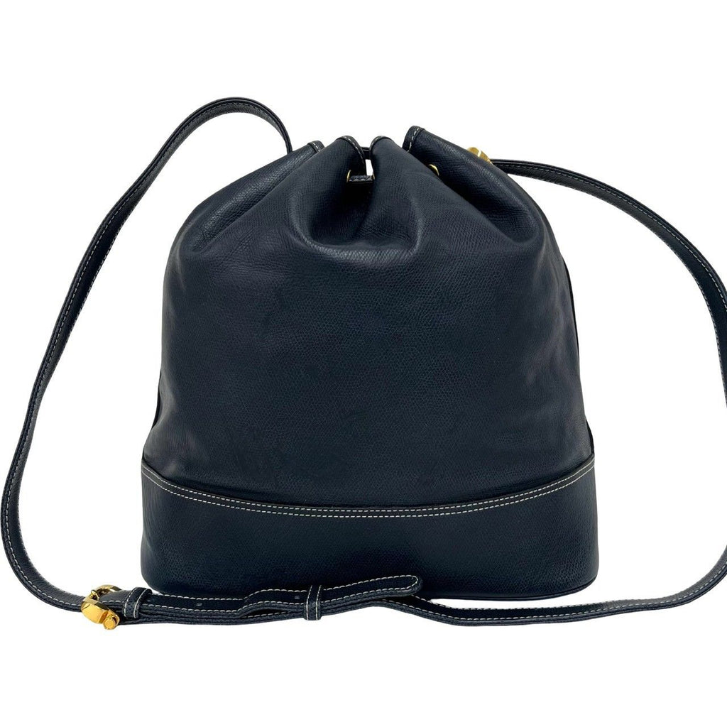 Loewe Vintage Anagram Logo Leather Drawstring Shoulder Bag Cross Navy — view 3