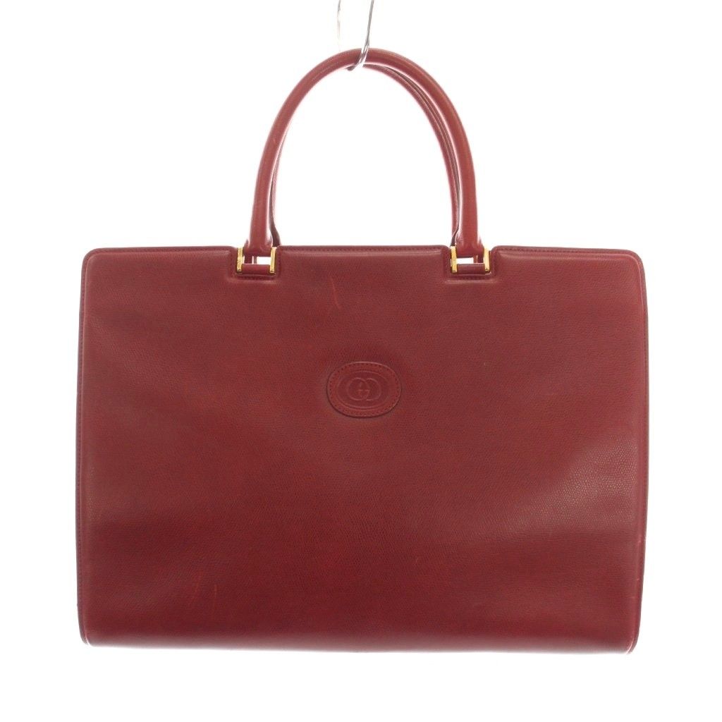 Gucci Tote Bag Business Briefcase Leather Red Embossed Logo YM