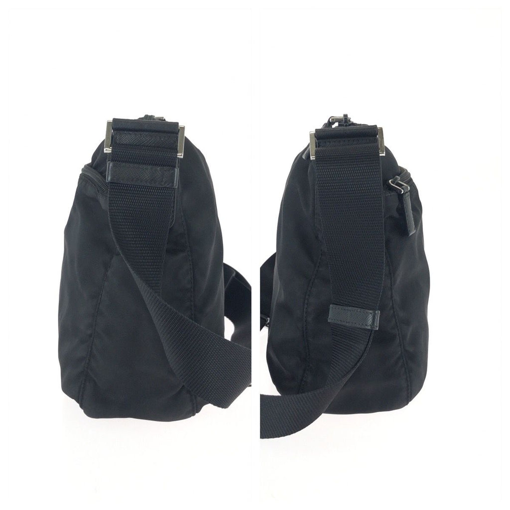 Prada Tessuto Saffiano Black Silver Nylon Leather Shoulder Bag — view 8