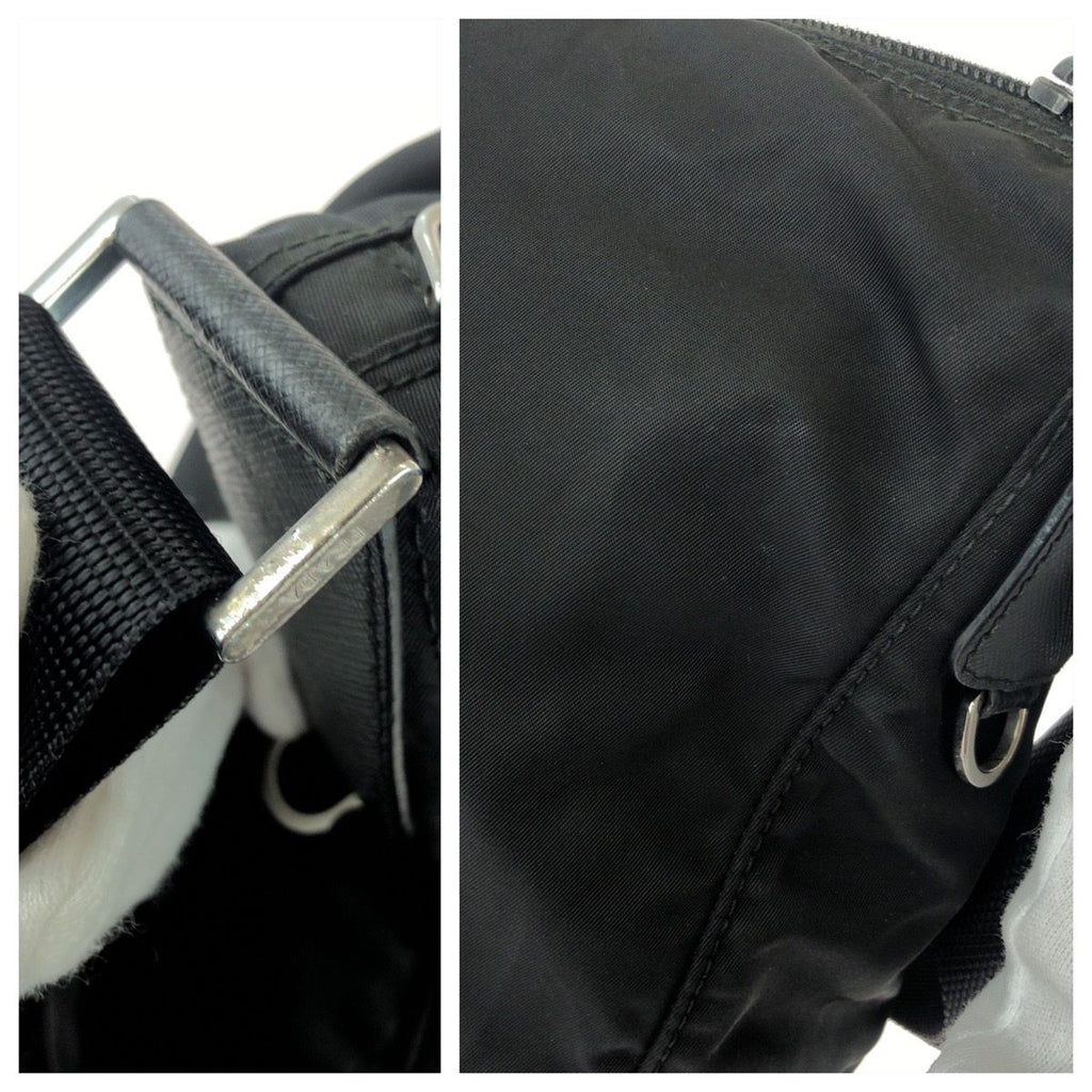 Prada Tessuto Saffiano Black Silver Nylon Leather Shoulder Bag — view 6
