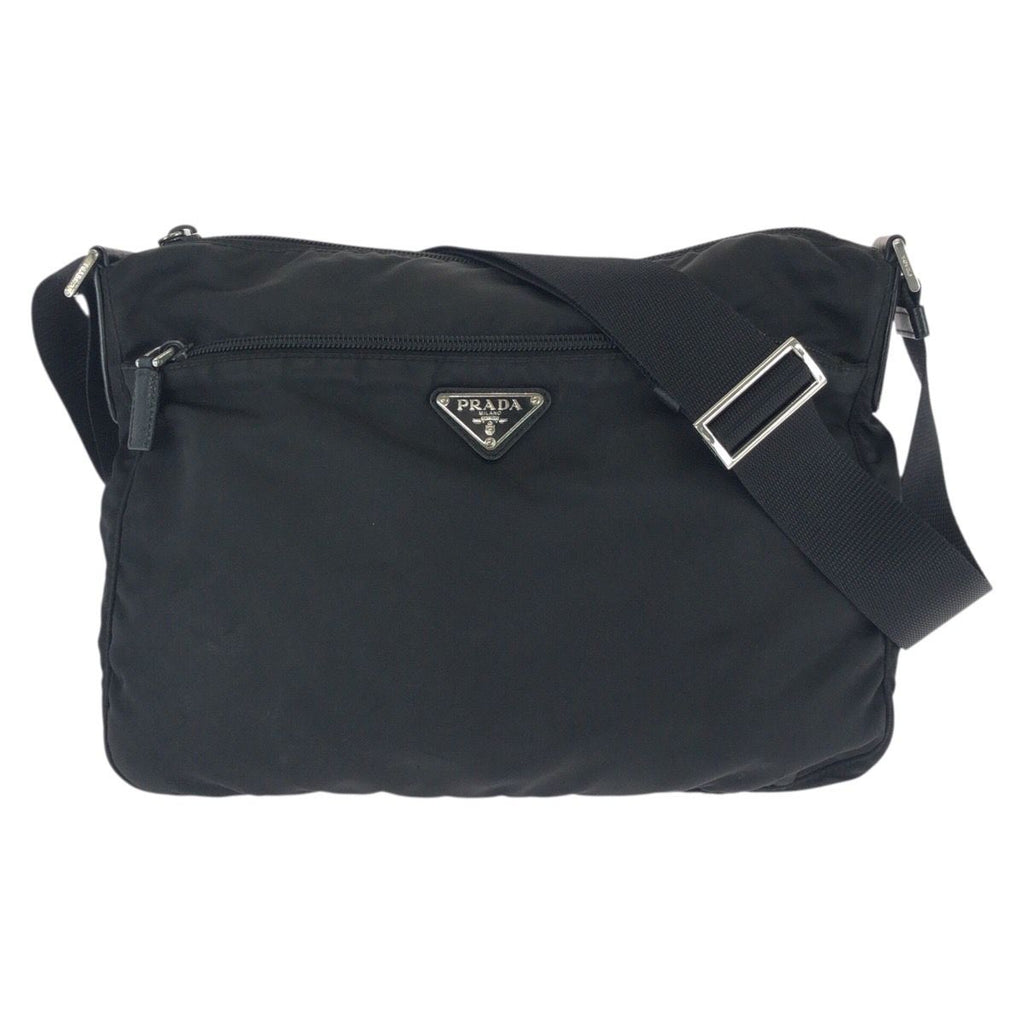 Prada Tessuto Saffiano Black Silver Nylon Leather Shoulder Bag