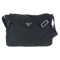 Prada Tessuto Saffiano Black Silver Nylon Leather Shoulder Bag