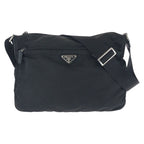 Prada Tessuto Saffiano Black Silver Nylon Leather Shoulder Bag