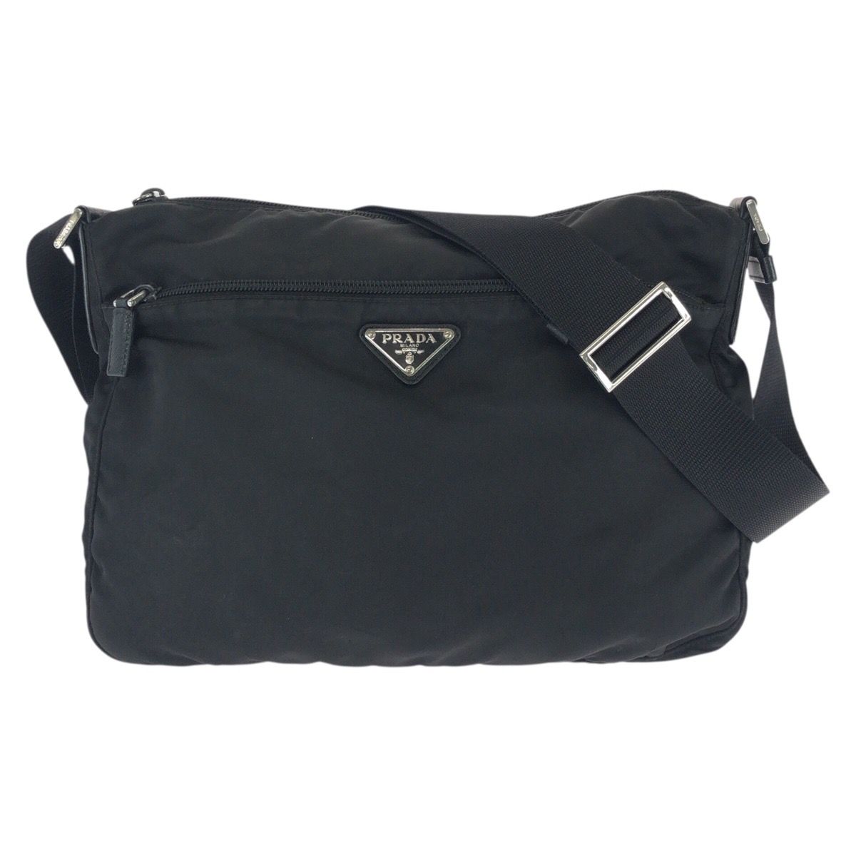 Prada Tessuto Saffiano Black Silver Nylon Leather Shoulder Bag