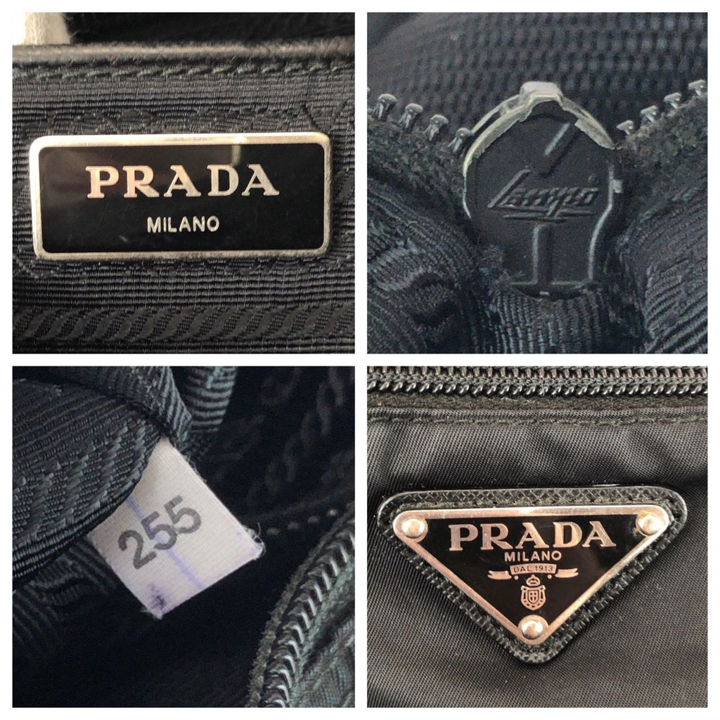 Prada Tessuto Saffiano Black Silver Nylon Leather Shoulder Bag — view 4