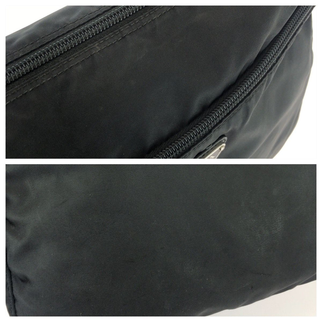Prada Tessuto Saffiano Black Silver Nylon Leather Shoulder Bag — view 5