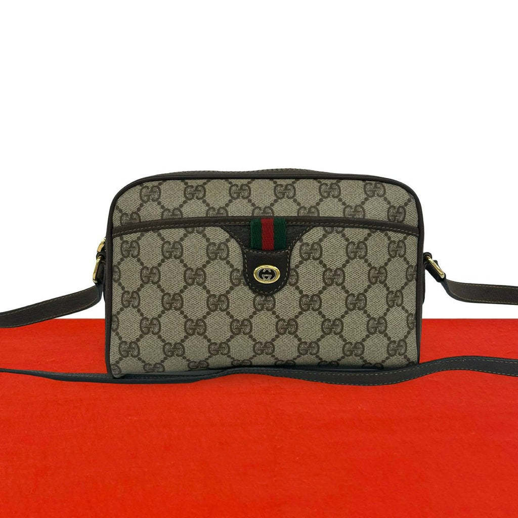 Gucci Vintage Sherry Line GG Pattern Logo Leather Shoulder Bag Crossbody Brown