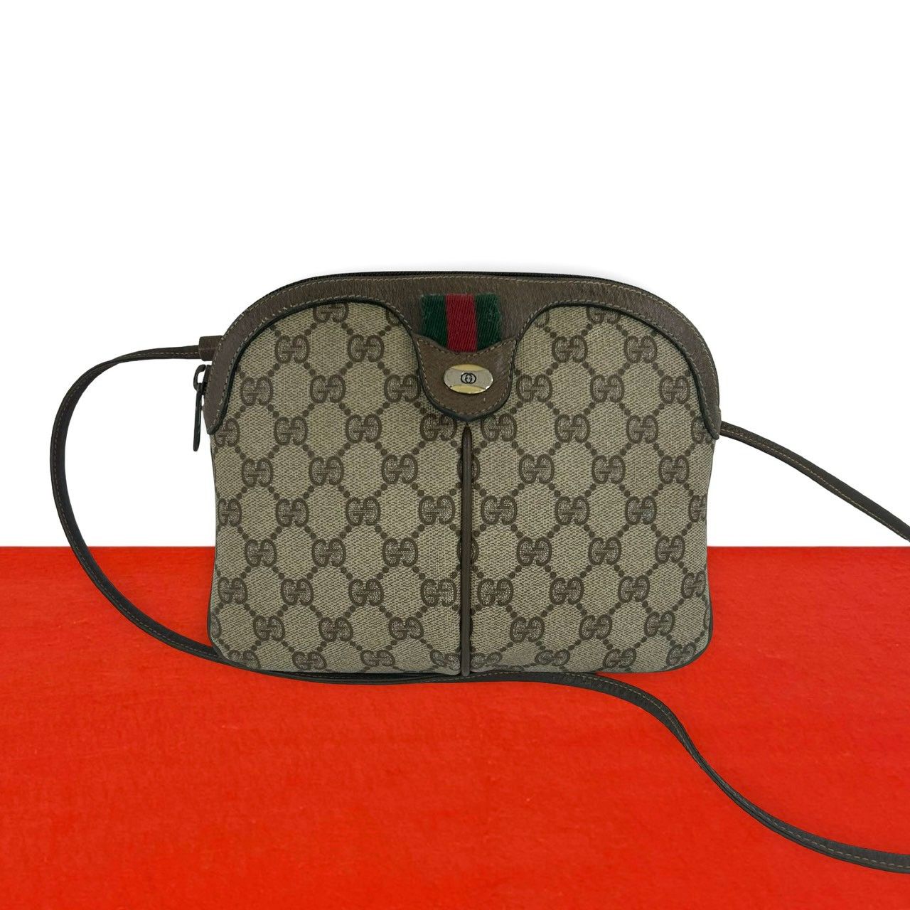 Gucci Vintage Sherry Line GG Pattern Logo Leather Shoulder Bag Crossbody Brown