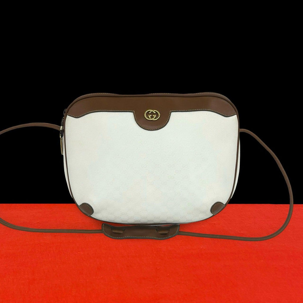 Gucci Vintage Micro GG Pattern Logo Leather Mini Shoulder Bag Pochette White