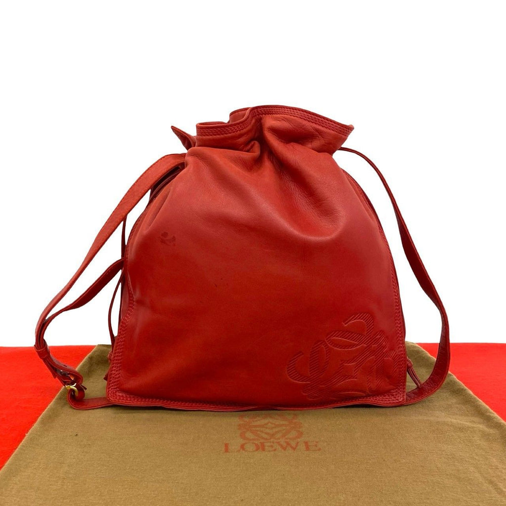 Loewe Vintage Anagram Leather Drawstring Shoulder Bag Cross
