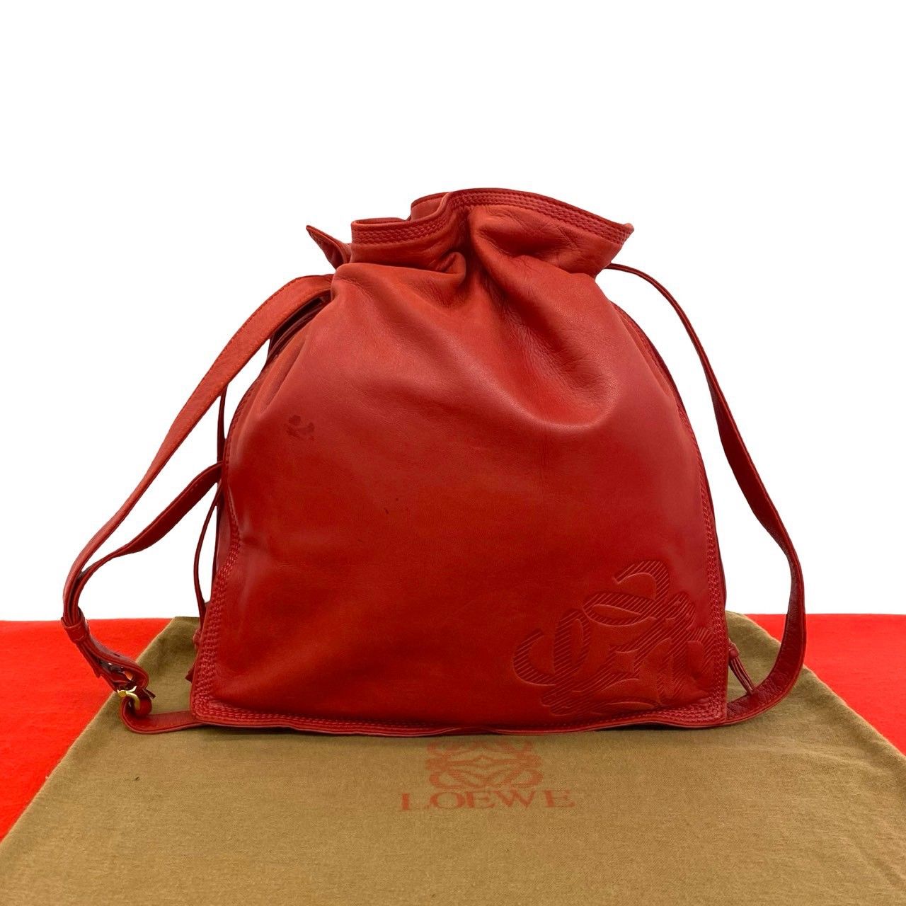 Loewe Vintage Anagram Leather Drawstring Shoulder Bag Cross