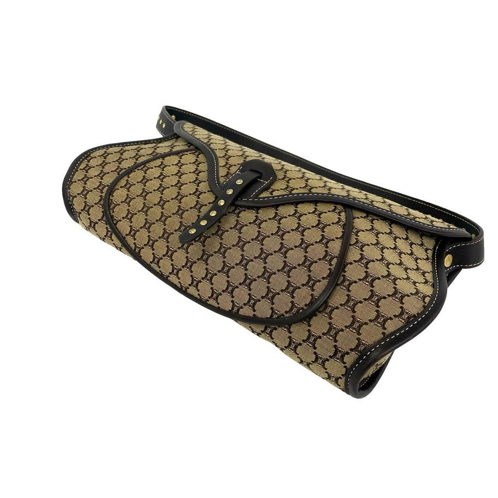 Celine Macadam Blason Triomphe Pattern Canvas Leather Shoulder Bag Handbag Brown — view 8