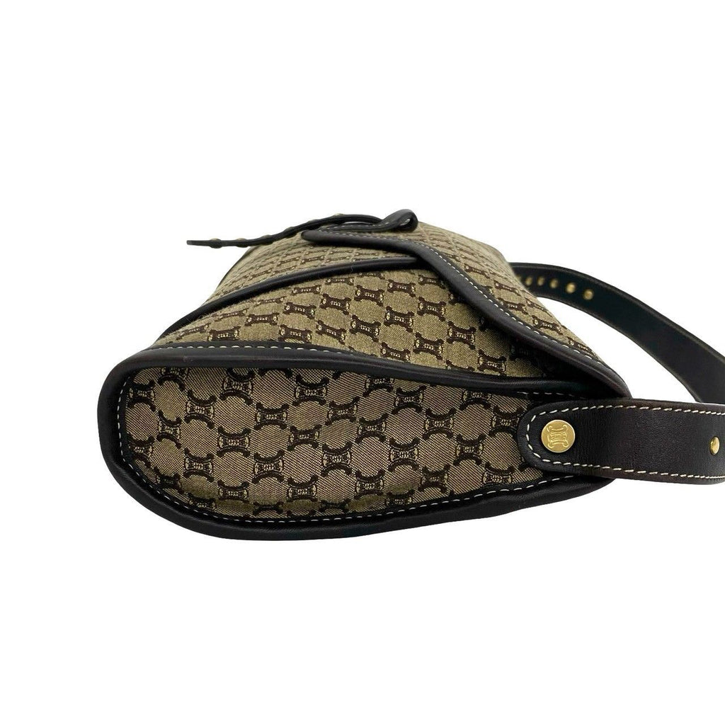 Celine Macadam Blason Triomphe Pattern Canvas Leather Shoulder Bag Handbag Brown — view 6
