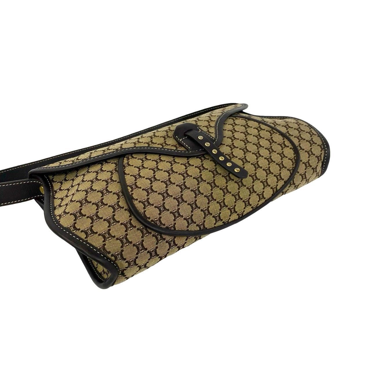 Celine Macadam Blason Triomphe Pattern Canvas Leather Shoulder Bag Handbag Brown — view 7