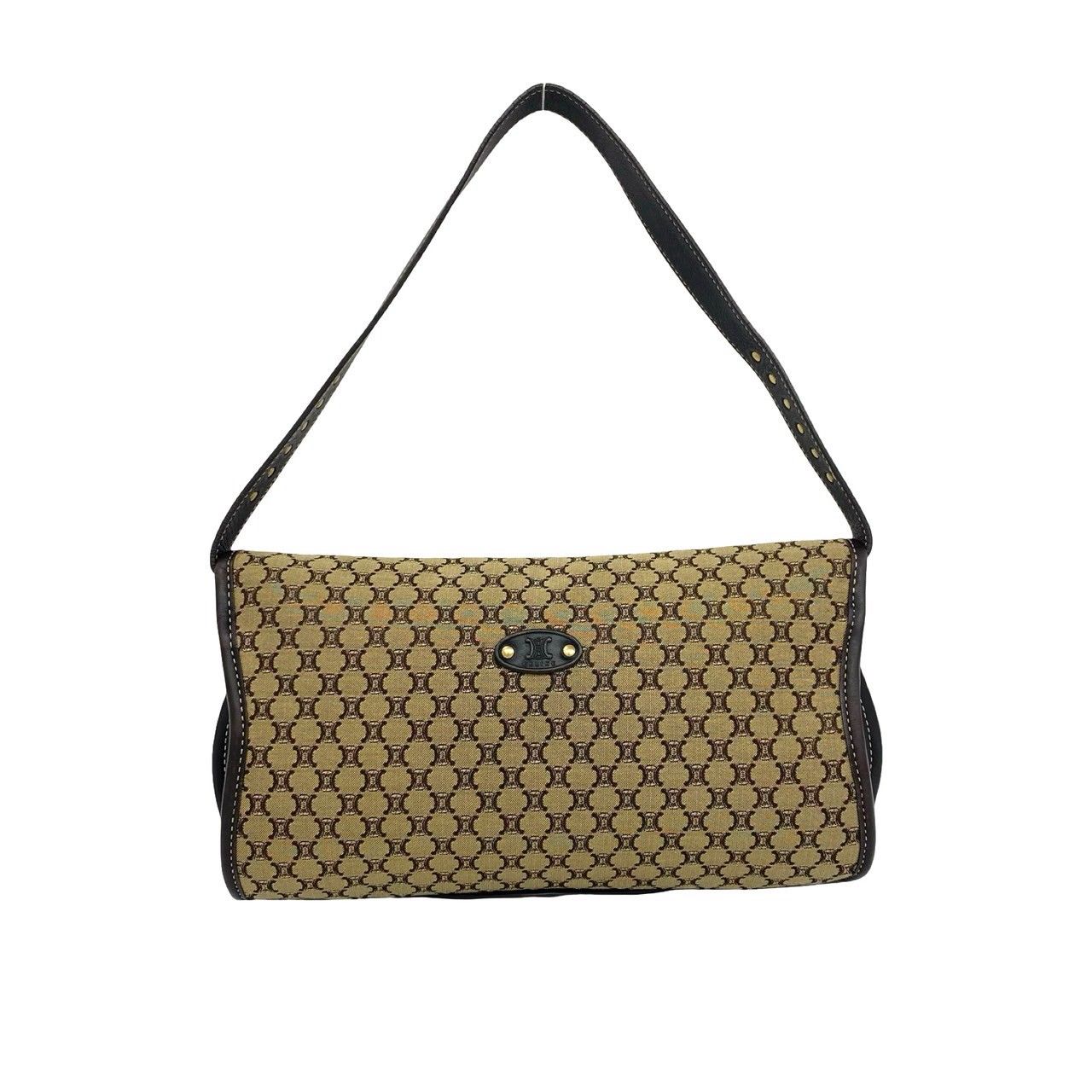 Celine Macadam Blason Triomphe Pattern Canvas Leather Shoulder Bag Handbag Brown — view 3