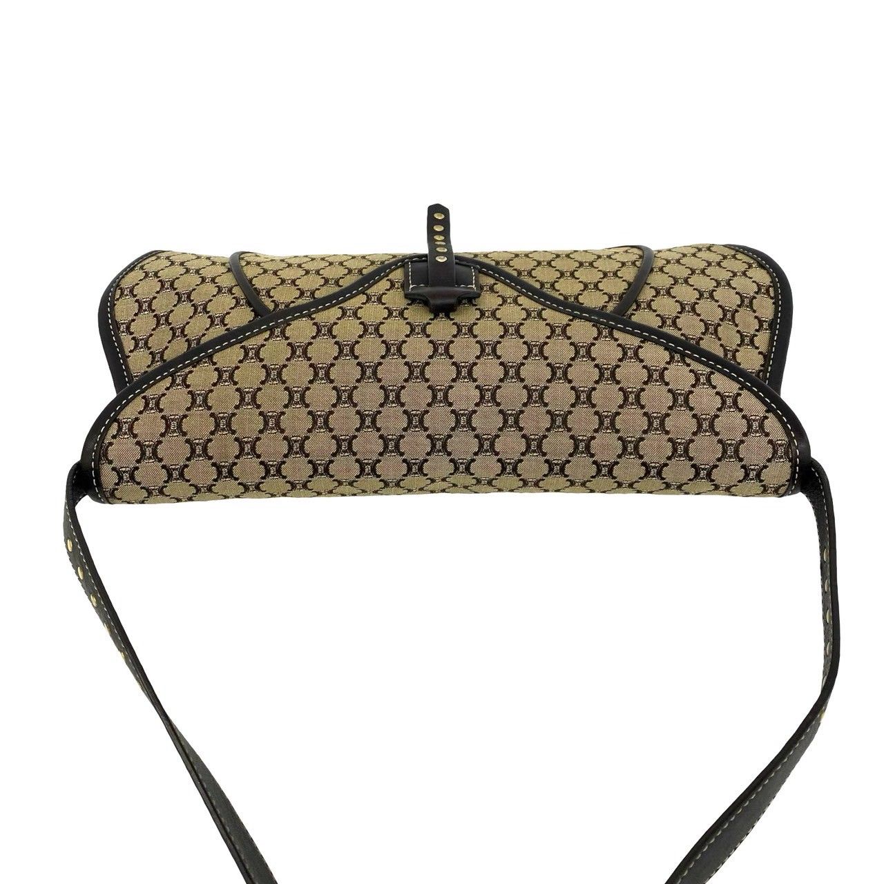 Celine Macadam Blason Triomphe Pattern Canvas Leather Shoulder Bag Handbag Brown — view 4
