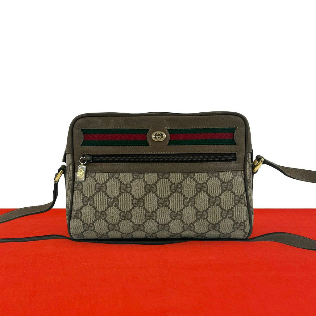 Gucci Vintage Sherry Line GG Pattern Logo Leather Shoulder Bag Pochette Brown