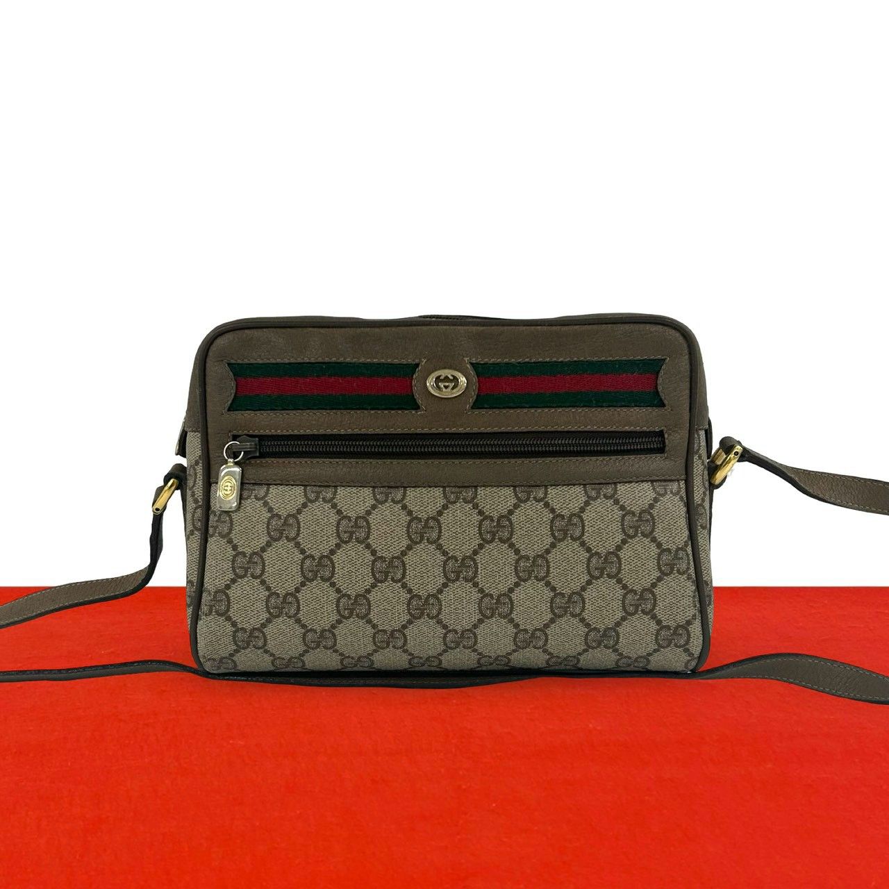 Gucci Vintage Sherry Line GG Pattern Logo Leather Shoulder Bag Pochette Brown