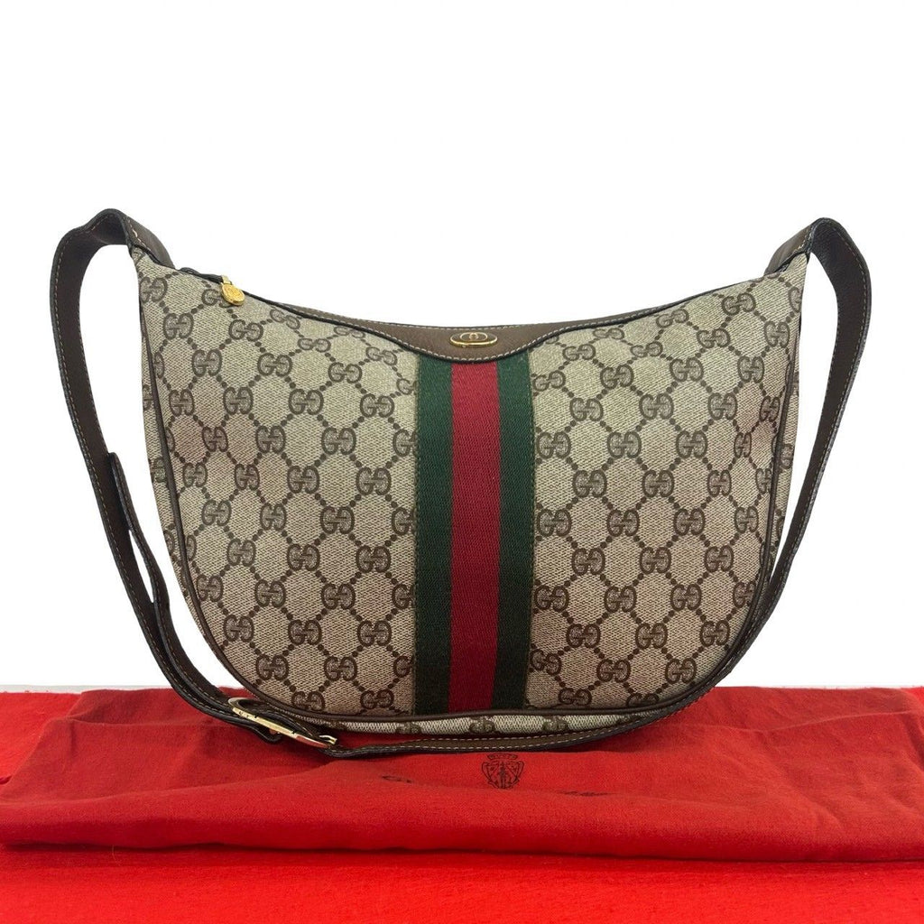 Gucci Vintage Sherry Line GG Pattern Logo Leather Shoulder Bag Brown