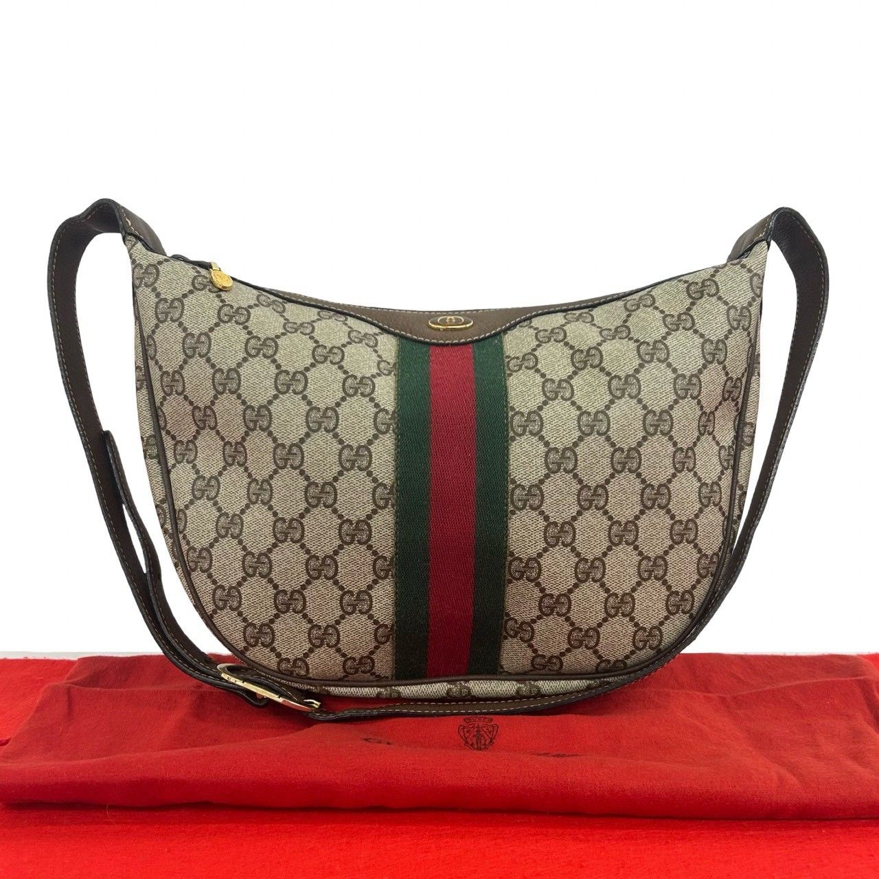 Gucci Vintage Sherry Line GG Pattern Logo Leather Shoulder Bag Brown
