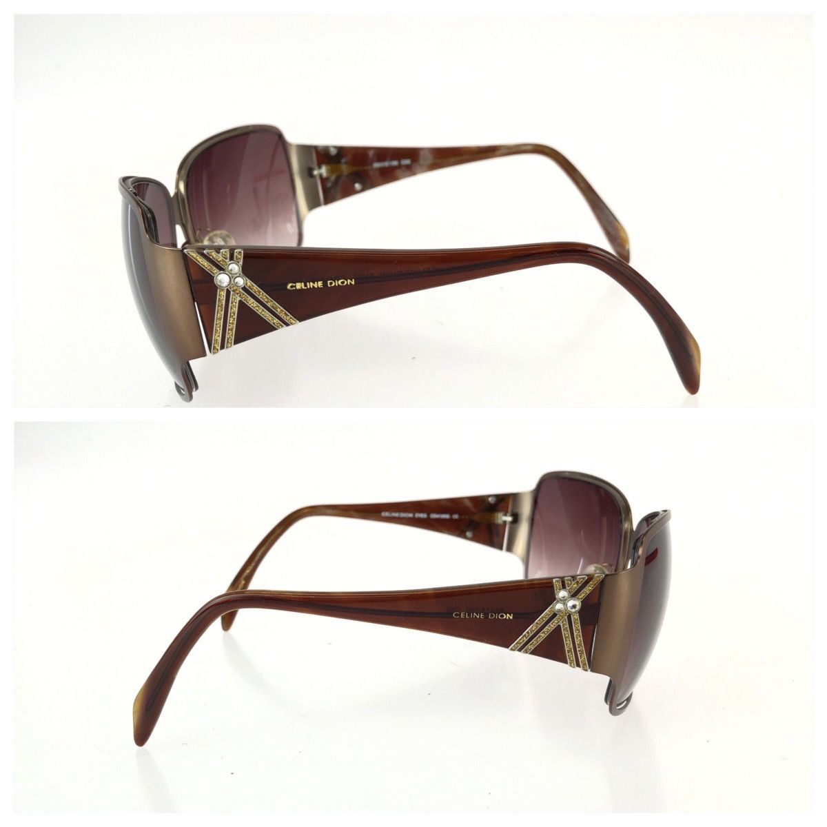 Celine Dion Eyes Crystal Brown Blanc Acetate Metal Sunglasses Eyewear — view 4