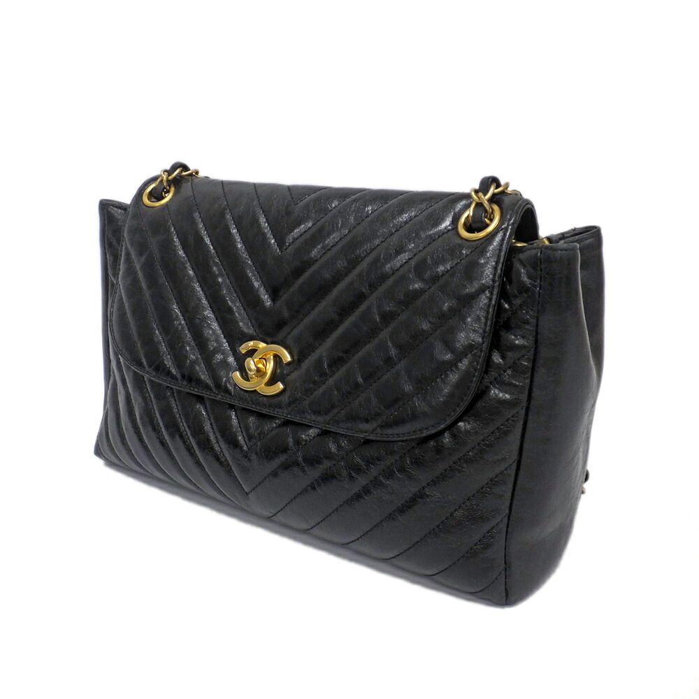 Chanel Ten Chez Blanc Classic Black Chain Shoulder Bag CC Logo Gold — view 8