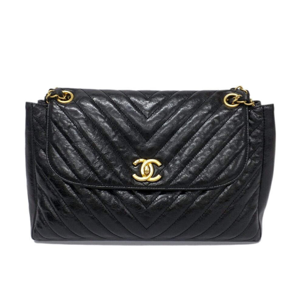 Chanel Ten Chez Blanc Classic Black Chain Shoulder Bag CC Logo Gold