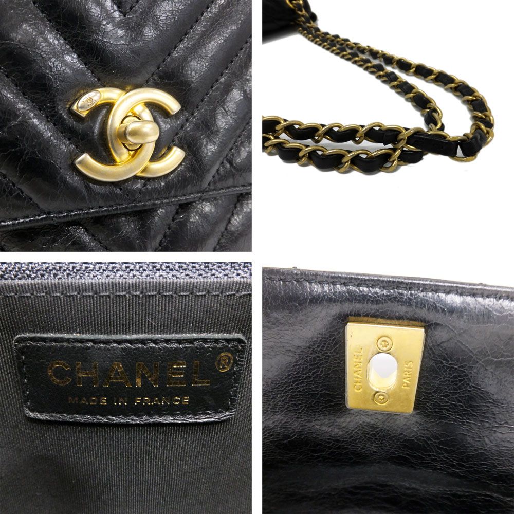 Chanel Ten Chez Blanc Classic Black Chain Shoulder Bag CC Logo Gold — view 6