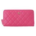 Chanel Wallet Quilted Chief Caviar Leather Pink Gold Zip Around